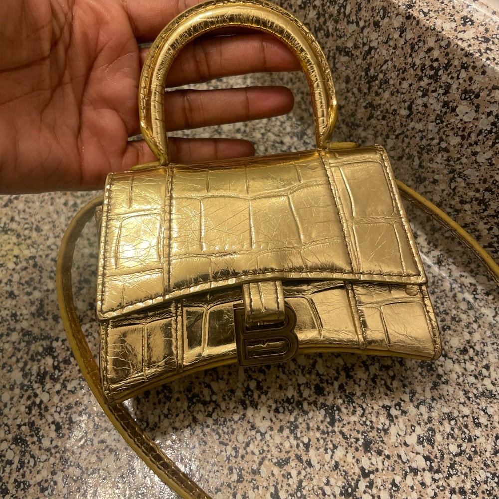 Gold Balenciaga Mini Hourglass bag
